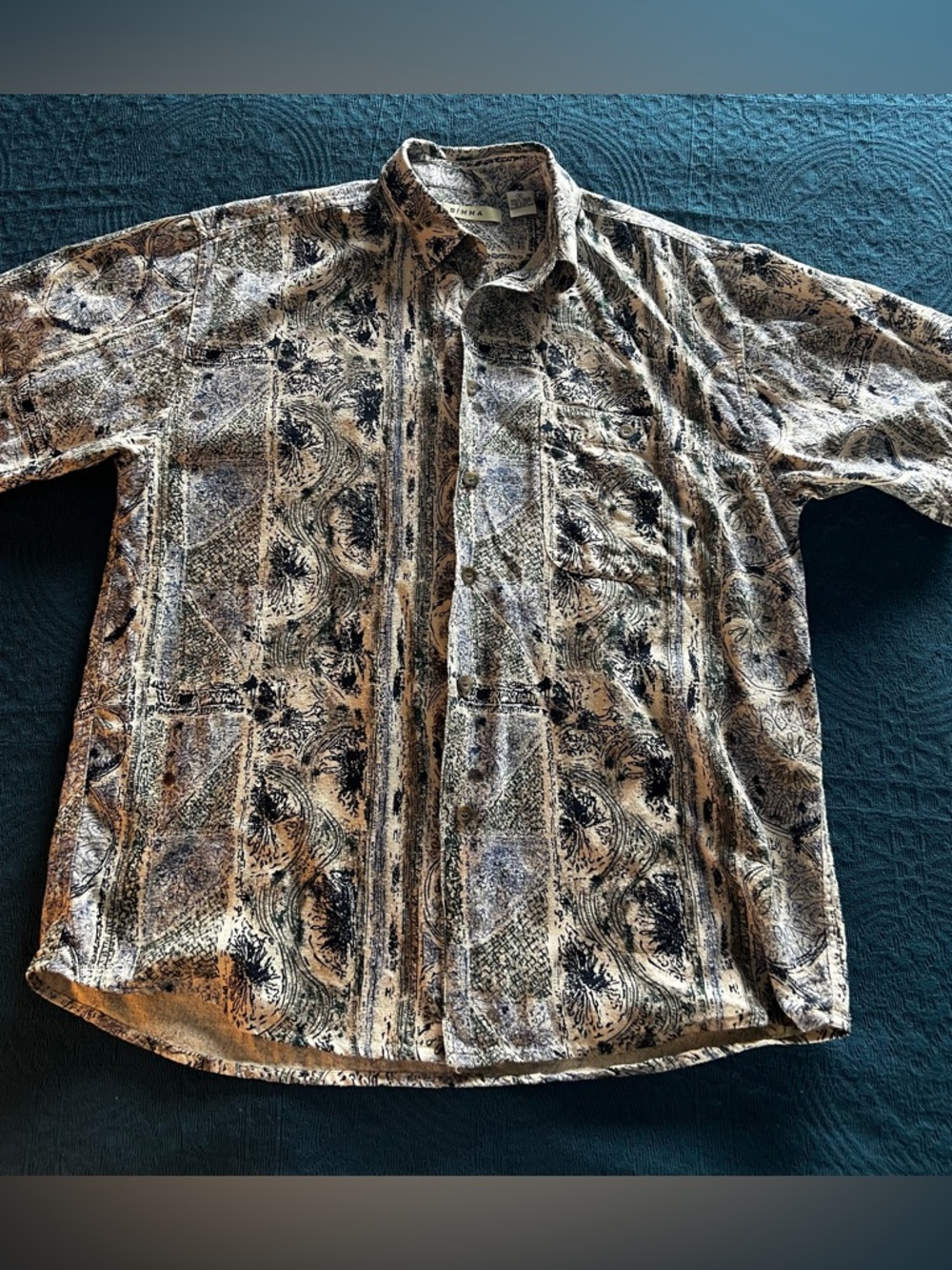 SUMMA Blue Teal Cream 100% Raw Silk Men's Short Sleeve Button Down Shirt